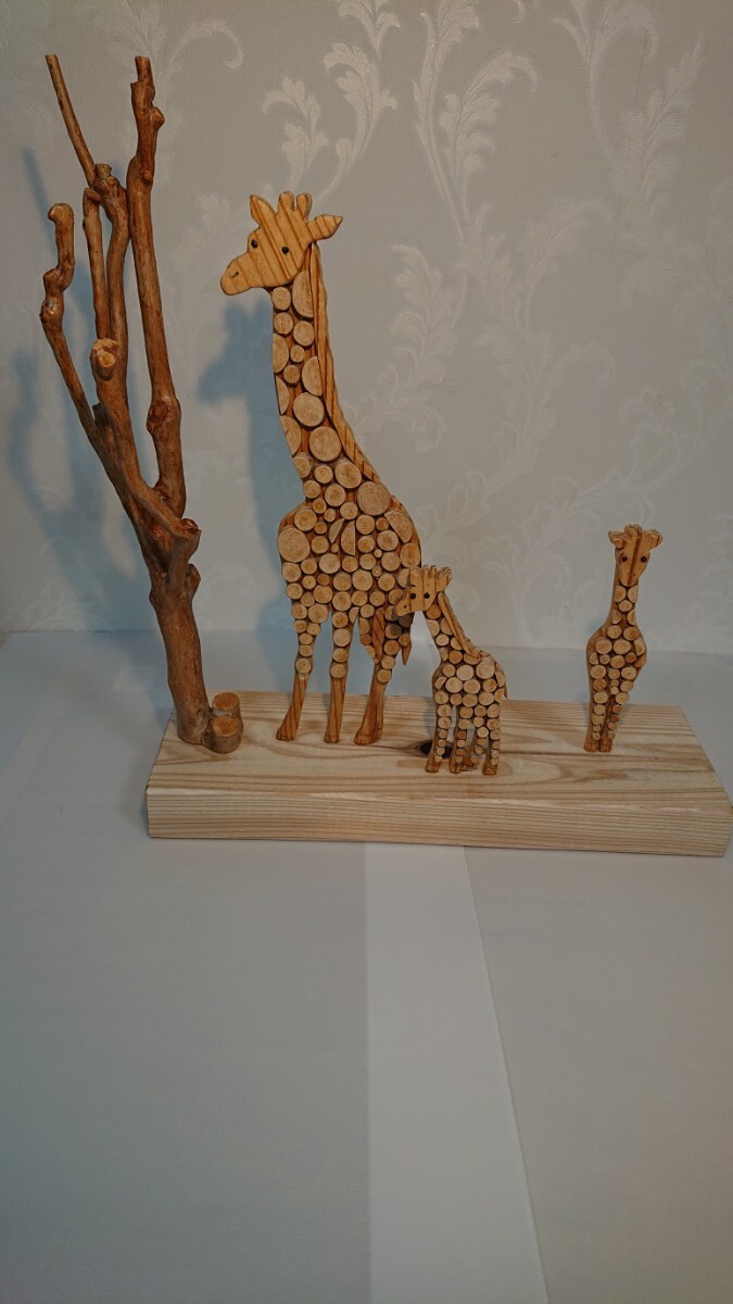 Woodwork (Three giraffes, mother and child), Handmade items, interior, miscellaneous goods, ornament, object