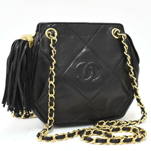 1円 ◎美品 CHANEL シャネル チェーンショルダーバッグ タッセル ココマーク レザー ブラック ヴィンテージ◎E.Dsp.tI-15