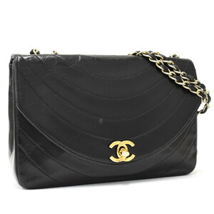 1円 ◎美品 CHANEL シャネル チェーンショルダーバッグ ラウンドステッチ Wチェーン ココマーク レザー ブラック◎E.Cogs.tI-15