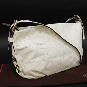 1 jpy # beautiful goods Coach shoulder bag F17104 white group leather signature diagonal ..COACH #E.Bss.tI-27