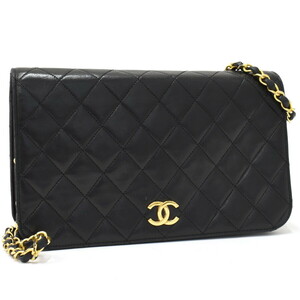 1円 ◎CHANEL シャネル チェーンショルダーバッグ マトラッセ ココマーク レザー ブラック◎K.Cueu.oR-85