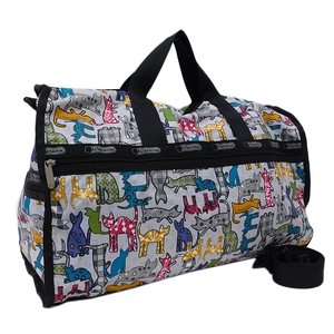 1円 ■ 新品同様 レスポートサック ボストンバッグ ナイロン マルチカラー 猫柄 旅行 LESPORTSAC ■E.Aee.hP-04