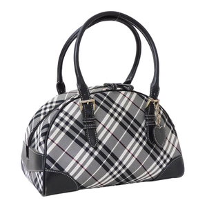 1円 ■ バーバリーブルーレーベル ハンドバッグ キャンバス×レザー ブラック系×ホワイト系 BURBERRY ■E.Bugl.tI-12