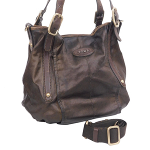 1 иен # Tod's 2WAY сумка темно-коричневый серия PVC× кожа ручная сумочка плечо .. casual TOD'S #E.Bmm.hP-11