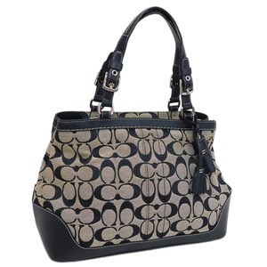 1円 ■ 美品 コーチ トートバッグ 6830 ブラック×グレー系 キャンバス×レザー シグネチャー COACH ■E.Bss.hP-22