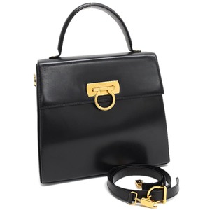 1円 ◆極美品 Salvatore Ferragamo フェラガモ 2way ハンドバッグ ショルダー AK0536 ガンチーニ ダークネイビー◆E.Cmue.tI-05