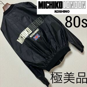 80s 極美品■ミチコロンドン■MA1 ナイロン ジャケット ユニオンジャック F ブラック ワッペン 初期 MICHIKO LONDON ヴィンテージ オールド