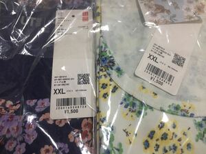 未着用2枚★ユニクロ ポール&ジョー UNIQLO クロップドUT グラフィックTシャツ XXL ネイビー オフホワイト