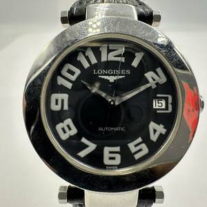 D120-I57-1116 ◎ LONGINES ロンジン メンズ腕時計 L5.676.4 自動巻き デイト ブラック文字盤 裏スケルトン シルバー フェイス約35mm 稼働