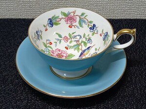 41407 美品 AYNSLEY BLUE C&S エインズレイ 鳥花柄 カップ&ソーサー