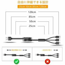 3in1 充電ケーブル 巻き取り 1m 2.4A急速充電 多機種対応 (グレー) FHY_画像7