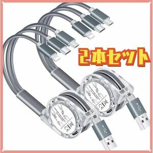 3in1 充電ケーブル 巻き取り 1m 2.4A急速充電 多機種対応 (グレー) KUT