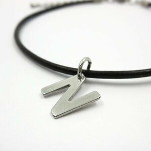 N leather anklet initial charm attaching stainless steel metal fittings 25cm(21+4cm adjuster )