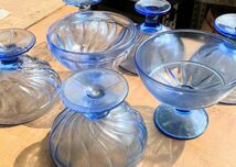 旧家 蔵出し 氷コップ ブルー レトロ プレス 当時物 かき氷 氷ガラス 食器 和ガラス_画像1