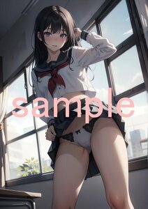 J742 セーラー服 オリジナルイラスト 女子高生 下着 同人 光沢高品質 A4 美少女 美乳 美尻 イラストアート ポスター セクシーアート フェチ