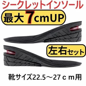 シークレットインソール 3段階調整 MAX7cmUP 靴の中敷き 底上げ メンズ レディース エアークッション ブーツ スニ 2足