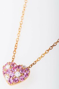 K18 ピンクサファイア・ダイヤモンド ネックレス (ハートモチーフ) 品番n22-196