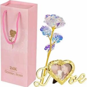 Loveフォトフレーム　バラの造花付き　二次会、ウェディング、記念日 ゴールドローズ 母の日 プレゼント