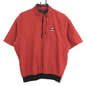 【美品】ルコック 半袖中綿ジャケット レッド ハーフジップ ロゴ黒 メンズ M ゴルフウェア le coq sportif