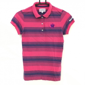 ジャックバニー 半袖ポロシャツ ピンク×ネイビー ボーダー コットン100％ レディース 0(S) ゴルフウェア Jack Bunny