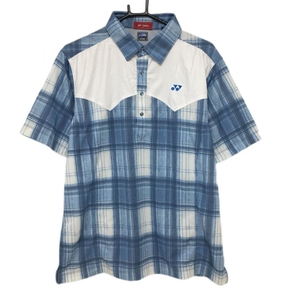  Yonex polo-shirt with short sleeves blue × white check Logo .... men's LL Golf wear YONEX