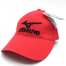 【新品】ミズノ キャップ レッド×黒 立体ロゴ刺しゅう コットン100％ F(56-60cm) ゴルフウェア MIZUNO_画像1