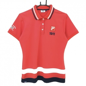 【美品】フィラゴルフ 半袖ポロシャツ レッド×ネイビー 裾切り替え レディース LL ゴルフウェア FILA GOLF