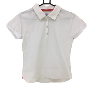 【美品】デサント 半袖ポロシャツ 白 袖ロゴ ラインストーン レディース O ゴルフウェア DESCENTE
