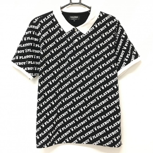 ビームスゴルフ×PLAY BOY 半袖ポロシャツ 黒×白 前ロゴ総柄 メンズ XL ゴルフウェア BEAMS GOLFの画像1