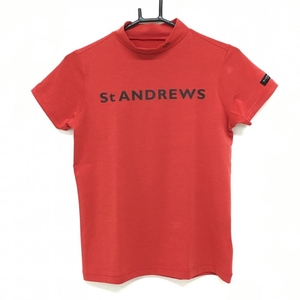 【美品】セントアンドリュース 半袖ハイネックシャツ レッド×黒 ロゴプリント レディース M ゴルフウェア St ANDREWS