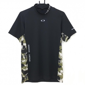【超美品】オークリー 半袖ハイネックシャツ 黒×カーキ サイド総柄 メンズ M ゴルフウェア 2022年モデル Oakleyの画像1