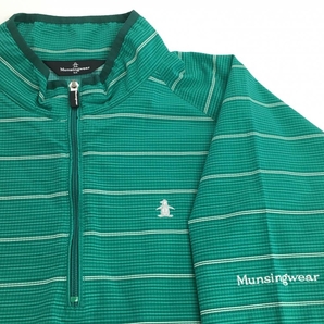 【美品】マンシングウェア 半袖ハイネックシャツ グリーン×ライトグレー ハーフジップ メンズ ＬＬ ゴルフウェア Munsingwearの画像3