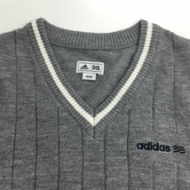 【超美品】アディダス ニットベスト グレー×白 裾ボーダー Vネック レディース M/M ゴルフウェア adidas_画像3