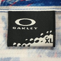 【超美品】オークリー 半袖ポロシャツ 白×ブルー 総柄 織生地 ロゴ刺しゅう 一部メッシュ調 メンズ XL ゴルフウェア Oakley_画像5