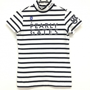 パーリーゲイツ 半袖ハイネックシャツ 白×ネイビー ボーダー レディース 0(S) ゴルフウェア PEARLY GATES