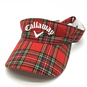 【超美品】キャロウェイ サンバイザー レッド×白 チェック ロゴ刺しゅう FR ゴルフウェア Callaway