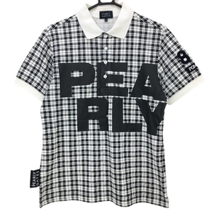 【美品】パーリーゲイツ 半袖ポロシャツ 白×黒 チェック ビッグロゴ メンズ 4(M) ゴルフウェア PEARLY GATESの画像1