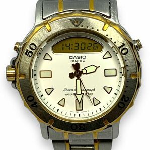 ■稼働品・希少 CASIO デジアナ アラ－ム クロノグラフ AD-713 純正ＳＳベルト メンズ 腕時計 新品電池交換済の画像1