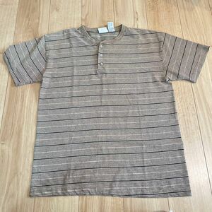 《Used》BASIC EDITIONS ベーシックエディションズ半袖Tシャツ センターポケット ヘンリーネック ボーダー M