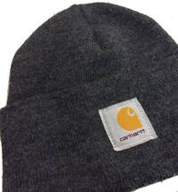 Carhartt カーハート USA製 ニット帽 ニットキャップ ワッチキャップ 帽子 グレー ロゴ アクリル 送料250円 (ma)_画像4