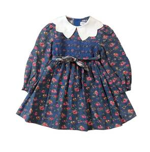 CELINE Celine floral print One-piece skirt waist ribbon collar navy series Kids 95
