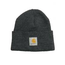 Carhartt カーハート USA製 ニット帽 ニットキャップ ワッチキャップ 帽子 グレー ロゴ アクリル 送料250円 (ma)_画像2