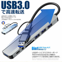 USB Type-C Type-A 変換アダプタ ハブ 両対応 8in1 USB3.0 対応 hub SD/microSDカードリーダー 8IN1HUBSV_画像4