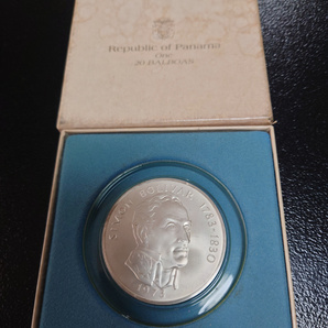 １円～ 1973 PANAMA 20 BALBOAS COIN バルボア銀貨 １３０ｇの画像1