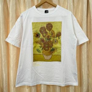 ゴッホミュージアム公式 Van Gogh Sunflowers BIG ゴッホ ひまわり Tシャツ サイズM ホワイト ナノ・ユニバース