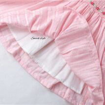 ワンピース ピンク 女の子 子供服 キッズ 花柄 スモッキング 半袖ワンピース 可愛い　ハンドメイド_画像4