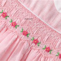 ワンピース ピンク 女の子 子供服 キッズ 花柄 スモッキング 半袖ワンピース 可愛い　ハンドメイド_画像3