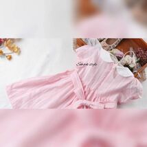 ワンピース ピンク 女の子 子供服 キッズ 花柄 スモッキング 半袖ワンピース 可愛い　ハンドメイド_画像5