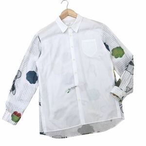 m510-5 ohta オオタ imo white shirts 柄 切り替えデザイン 長袖 シャツ カジュアルシャツ コットン 綿 100% トップス 白 メンズ M1 日本製