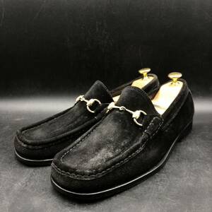 M2605 GUCCI Gucci шланг bit Loafer Gold металлические принадлежности мужской 41.5 E 26.5cm соответствует черный чёрный туфли без застежки Loafer замша кожа 